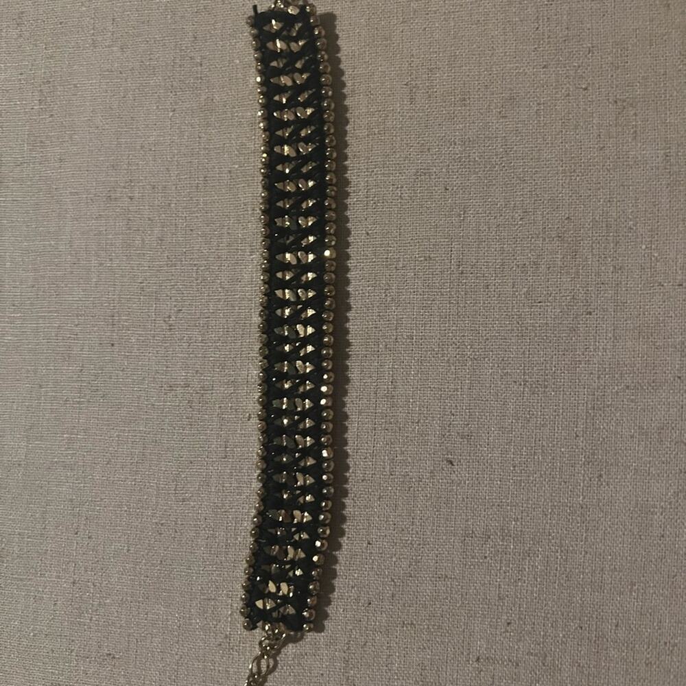 Vtg Stella & Dot Gold tone Beaded and Black Braided Bracelet Workwear Party Gala - Picture 8 of 9